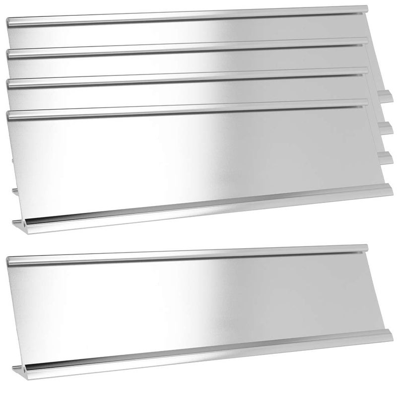 ExcelMark 2"" x 8"" Aluminum Name Plate Holder for Desk - Set of 5 - Office Business Door Sign Holder - Silver - Image 1